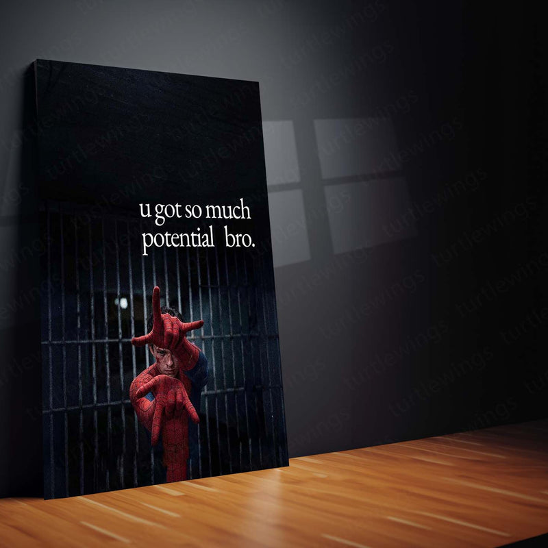 Spider-Man Potential Metal Poster | “You Got So Much Potential Bro” Motivational Wall Art | Dark Superhero Metal Print