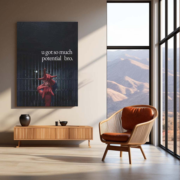 Spider-Man Potential Metal Poster | “You Got So Much Potential Bro” Motivational Wall Art | Dark Superhero Metal Print