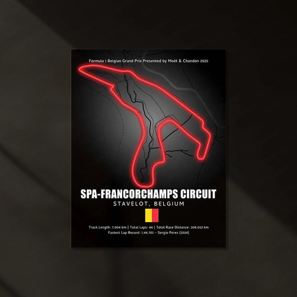 LED | 🏁 Spa-Francorchamps Circuit Neon LED Metal Poster – Legendary Belgium F1 Track Wall Art