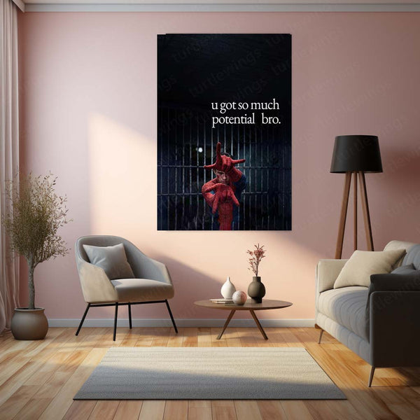 Spider-Man Potential Metal Poster | “You Got So Much Potential Bro” Motivational Wall Art | Dark Superhero Metal Print