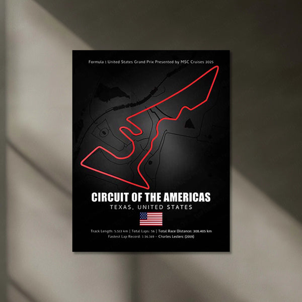 LED | 🇺🇸 Circuit of the Americas Neon LED Metal Poster – Glowing USA F1 Track Wall Art (COTA)