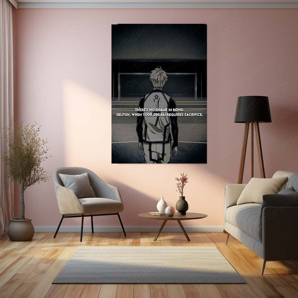 Anime Metal Poster | Anime Dream Sacrifice Metal Poster | “There’s No Shame in Being Selfish” Motivational Wall Art | Dark Sports Anime Metal Print
