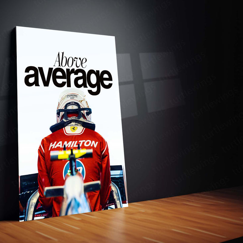 Lewis Hamilton Ferrari Above Average Metal Poster | Formula Racing Motivational Wall Art | Red Motorsport Metal Print