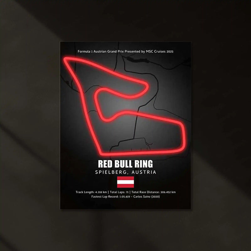 LED | Red Bull Ring Neon LED Metal Poster – Glowing Austria F1 Circuit Wall Art - TURTLEWINGS 