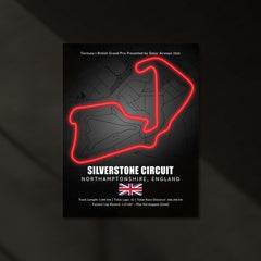 LED | 🇬🇧 Silverstone Circuit Neon LED Metal Poster – Glowing Home of British F1 Wall Art