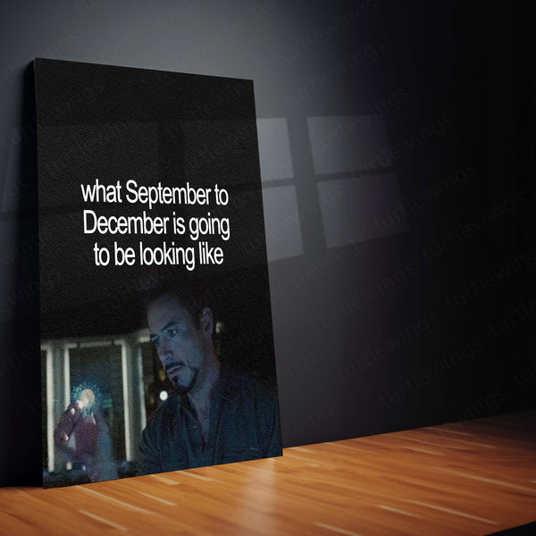 Tony Stark September to December Grind Metal Poster | Focus Season Motivational Wall Art | Dark Iron Man Inspired Metal Print