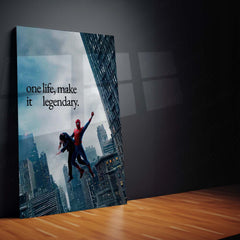 Spider-Man One Life Make It Legendary Metal Poster | Motivational Superhero Wall Art | Cityscape Metal Print – product image