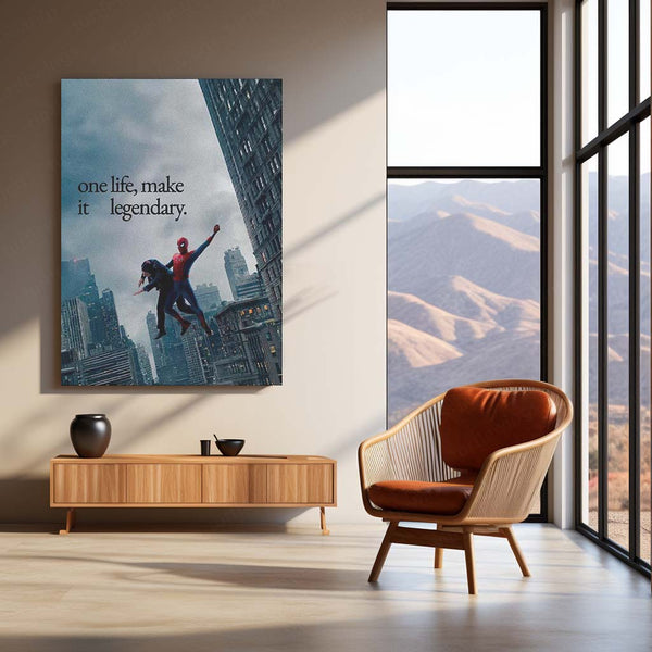 Spider-Man One Life Make It Legendary Metal Poster | Motivational Superhero Wall Art | Cityscape Metal Print – product image