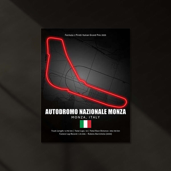LED | 🇮🇹 Monza Circuit Neon LED Metal Poster – Glowing Temple of Speed Wall Art (Italy F1 Track)