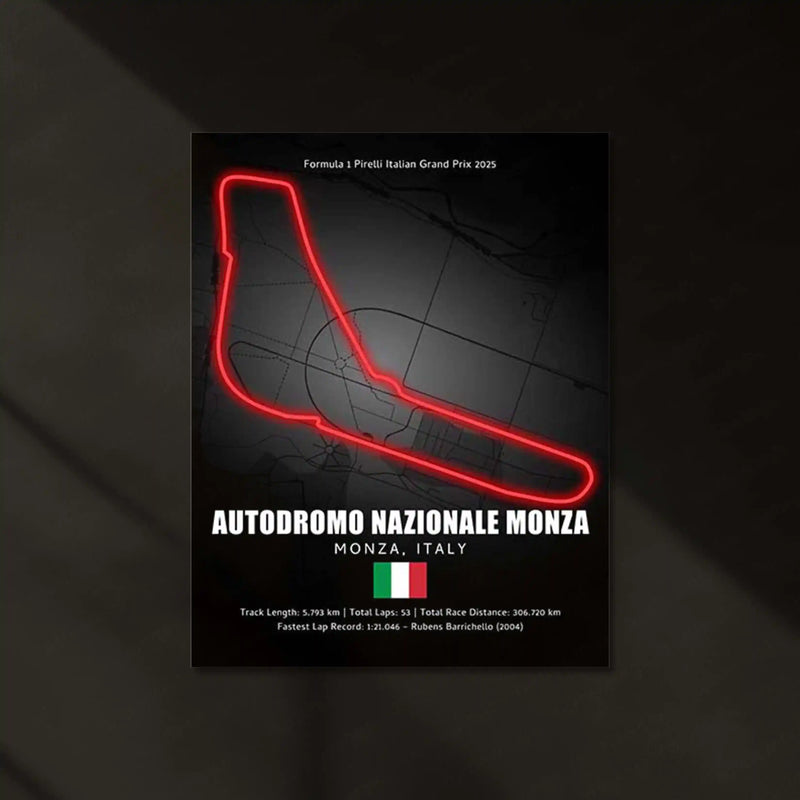LED | 🇮🇹 Monza Circuit Neon LED Metal Poster – Glowing Temple of Speed Wall Art (Italy F1 Track) - TURTLEWINGS 