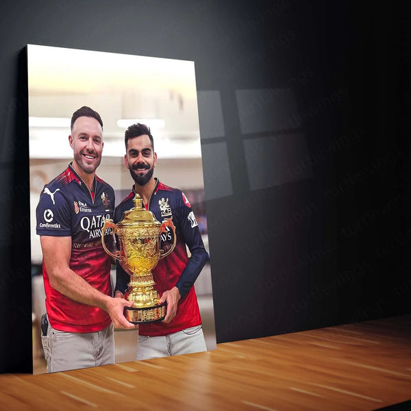 Cricket Metal Poster |🔥 Virat Kohli & AB de Villiers RCB IPL 2025 Victory Metal Poster | Brotherhood of Champions Wall Art