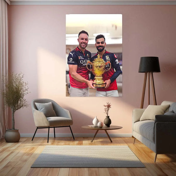 Cricket Metal Poster |🔥 Virat Kohli & AB de Villiers RCB IPL 2025 Victory Metal Poster | Brotherhood of Champions Wall Art
