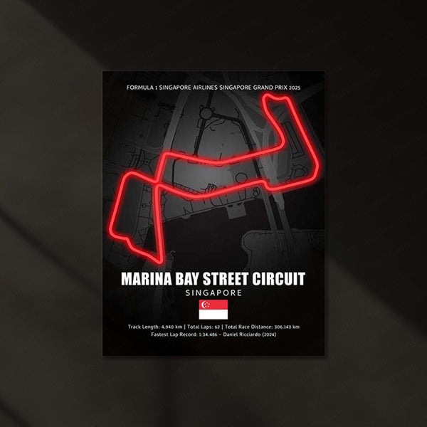 LED | 🌃 Marina Bay Street Circuit Neon LED Metal Poster – Singapore Night Race Glowing Wall Art