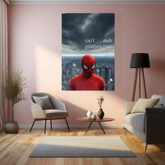 Spider-Man Can’t Rush Greatness Metal Poster | Superhero Motivational Quote Wall Art | Dark City Metal Print – product image