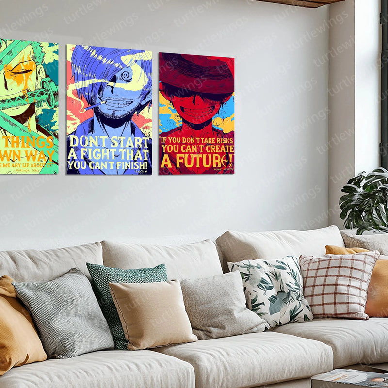 Anime Metal Poster | Luffy, Zoro & Sanji Metal Poster Set – One Piece Trio Wall Art Collection