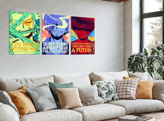 Anime Metal Poster | Luffy, Zoro & Sanji Metal Poster Set – One Piece Trio Wall Art Collection