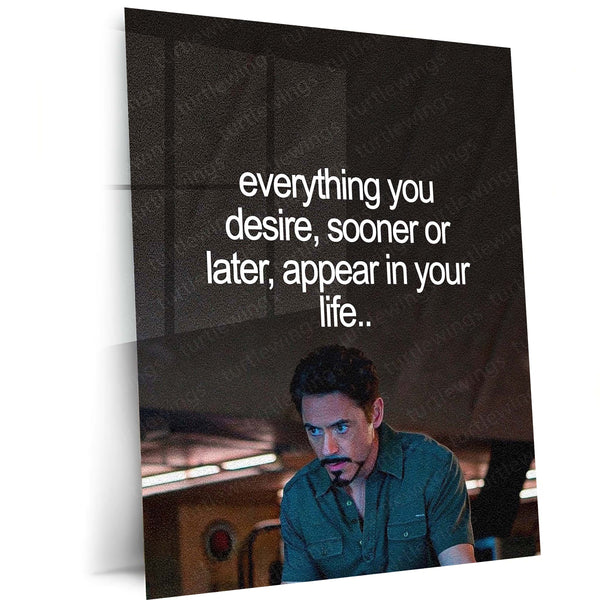 Tony Stark Everything You Desire Metal Poster | Inspirational Life Quote Wall Art | Iron Man Motivational Metal Print – main