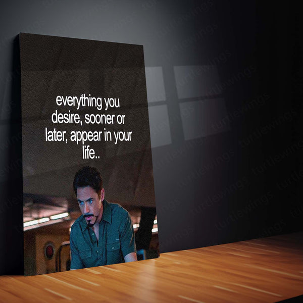 Tony Stark Everything You Desire Metal Poster | Inspirational Life Quote Wall Art | Iron Man Motivational Metal Print
