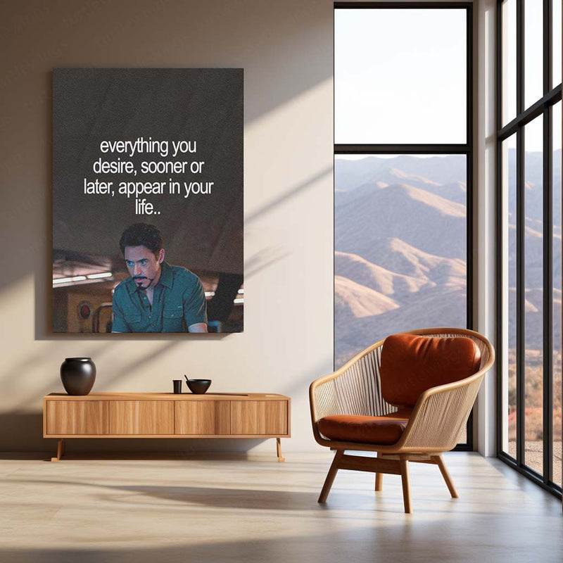 Tony Stark Everything You Desire Metal Poster | Inspirational Life Quote Wall Art | Iron Man Motivational Metal Print