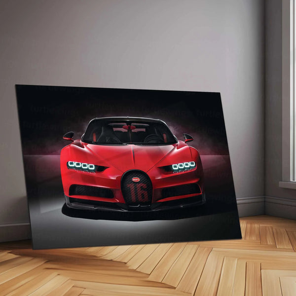 LED | 🏁 Bugatti Chiron Sport LED Metal Poster | Hypercar Wall Art with Neon Glow | Luxury Automotive Decor