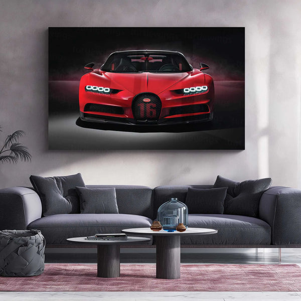 LED | 🏁 Bugatti Chiron Sport LED Metal Poster | Hypercar Wall Art with Neon Glow | Luxury Automotive Decor