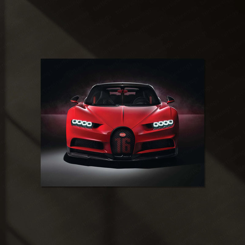 LED | 🏁 Bugatti Chiron Sport LED Metal Poster | Hypercar Wall Art with Neon Glow | Luxury Automotive Decor - TURTLEWINGS 