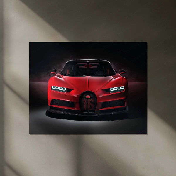 LED | 🏁 Bugatti Chiron Sport LED Metal Poster | Hypercar Wall Art with Neon Glow | Luxury Automotive Decor