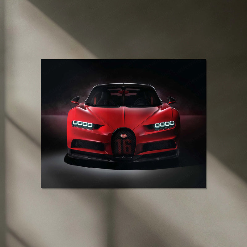 LED | 🏁 Bugatti Chiron Sport LED Metal Poster | Hypercar Wall Art with Neon Glow | Luxury Automotive Decor - TURTLEWINGS 