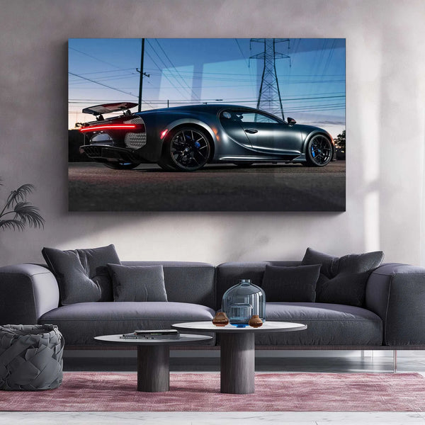 LED | 🏁 Bugatti Chiron Sport LED Metal Poster | Hypercar Wall Art with Neon Glow | Luxury Automotive Decor