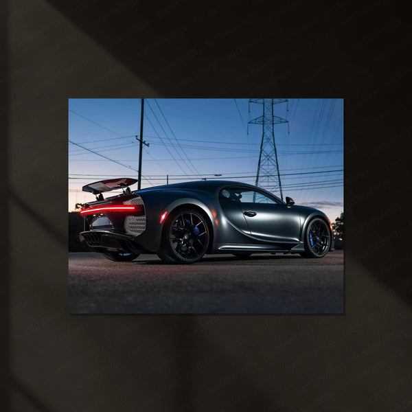 LED | 🏁 Bugatti Chiron Sport LED Metal Poster | Hypercar Wall Art with Neon Glow | Luxury Automotive Decor