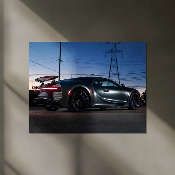 LED | 🏁 Bugatti Chiron Sport LED Metal Poster | Hypercar Wall Art with Neon Glow | Luxury Automotive Decor