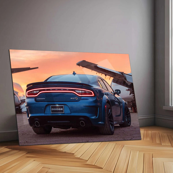 🔥 Dodge Charger SRT Hellcat Neon LED Metal Poster | Muscle Car Wall Art | Street Performance Glow Decor