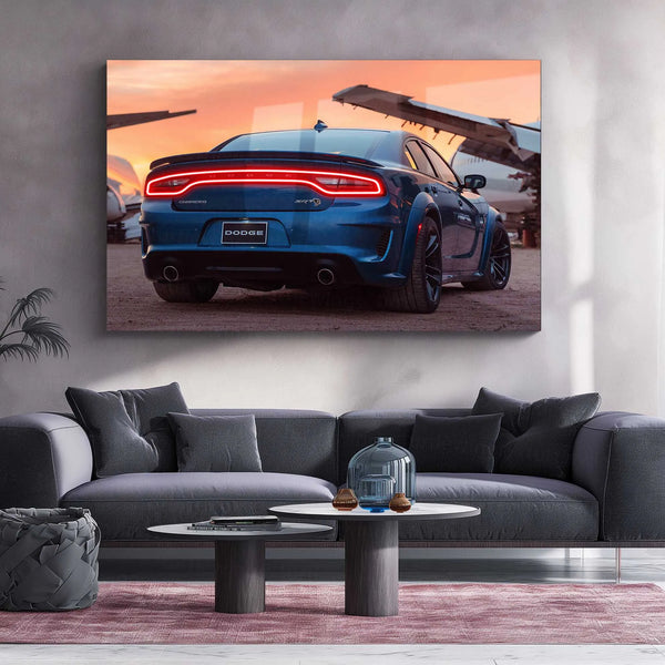 🔥 Dodge Charger SRT Hellcat Neon LED Metal Poster | Muscle Car Wall Art | Street Performance Glow Decor