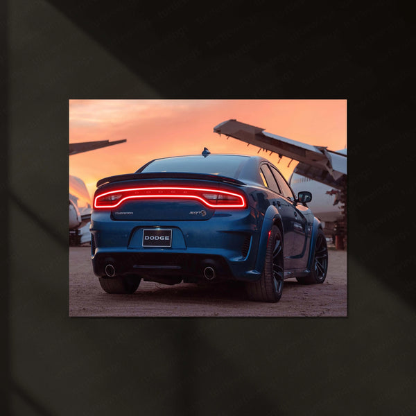 🔥 Dodge Charger SRT Hellcat Neon LED Metal Poster | Muscle Car Wall Art | Street Performance Glow Decor