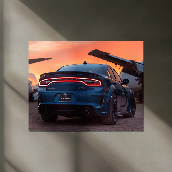 🔥 Dodge Charger SRT Hellcat Neon LED Metal Poster | Muscle Car Wall Art | Street Performance Glow Decor