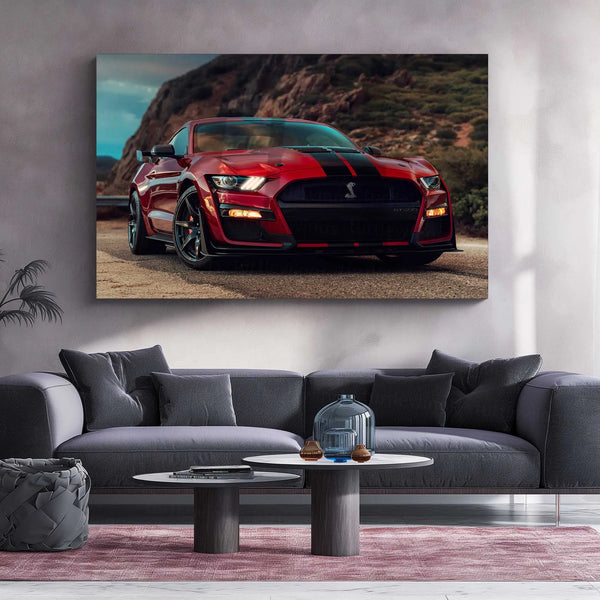 LED | 🐍 Ford Mustang Shelby GT500 Neon LED Metal Poster | American Muscle Wall Art | Supercharged Street Glow Decor 01