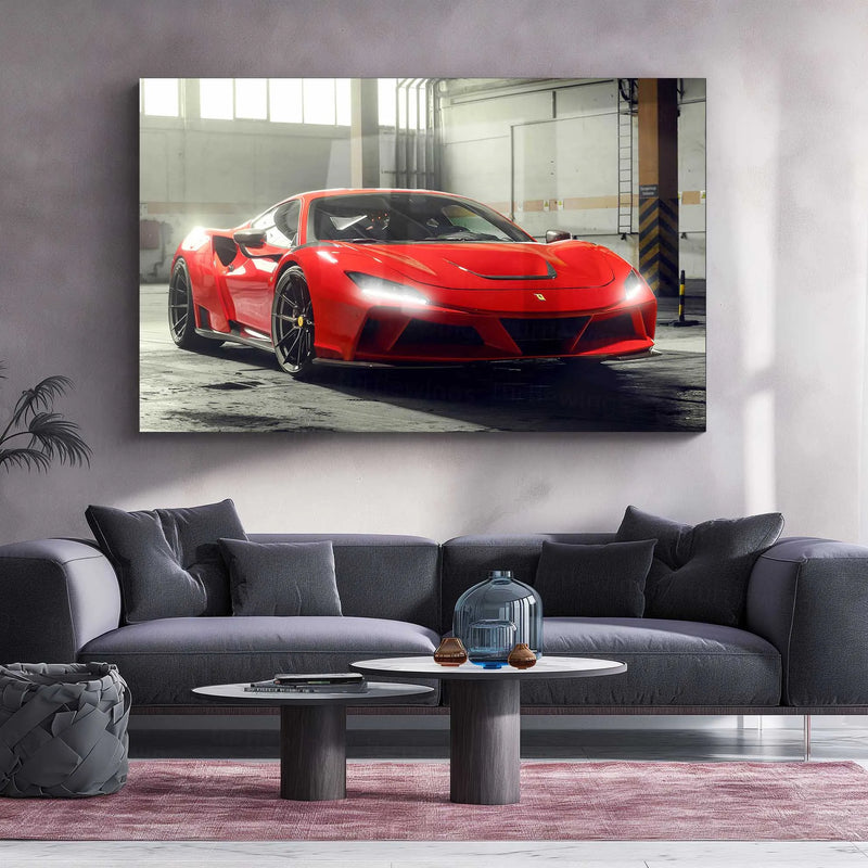 LED | 🏎️ Novitec Ferrari F8 Tributo LED Metal Poster | Exotic Supercar Wall Art | Neon Performance Glow Decor - TURTLEWINGS 