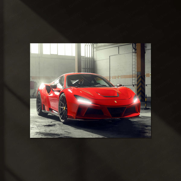 LED | 🏎️ Novitec Ferrari F8 Tributo LED Metal Poster | Exotic Supercar Wall Art | Neon Performance Glow Decor