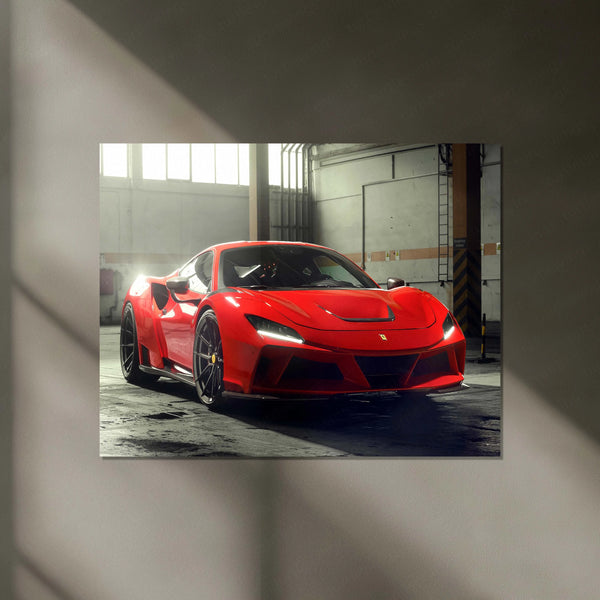 LED | 🏎️ Novitec Ferrari F8 Tributo LED Metal Poster | Exotic Supercar Wall Art | Neon Performance Glow Decor