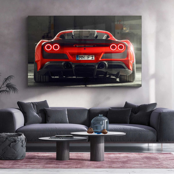 LED | 🏎️ Novitec Ferrari F8 Tributo LED Metal Poster | Exotic Supercar Wall Art | Neon Performance Glow Decor 01