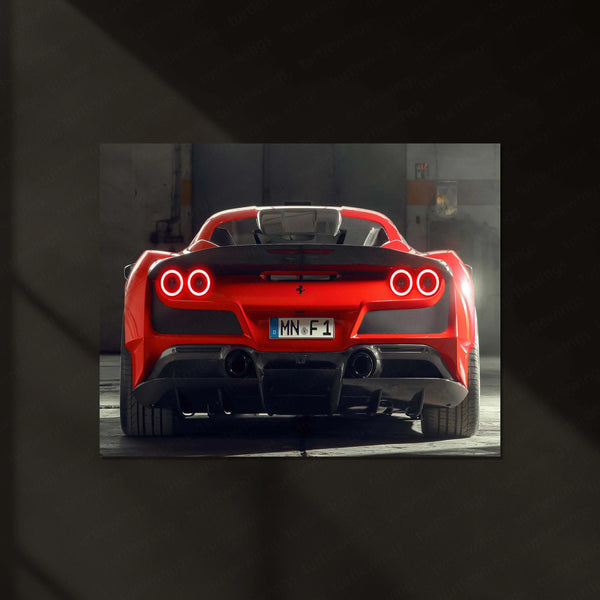 LED | 🏎️ Novitec Ferrari F8 Tributo LED Metal Poster | Exotic Supercar Wall Art | Neon Performance Glow Decor 01