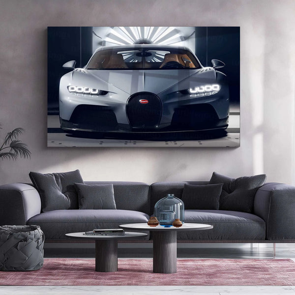 LED | 🏁 Bugatti Chiron Sport LED Metal Poster | Hypercar Wall Art with Neon Glow | Luxury Automotive Decor 01