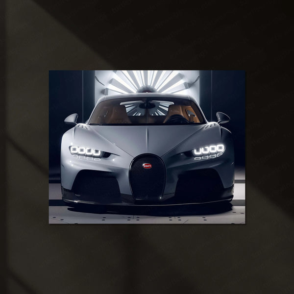LED | 🏁 Bugatti Chiron Sport LED Metal Poster | Hypercar Wall Art with Neon Glow | Luxury Automotive Decor 01