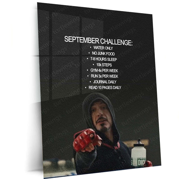 September Challenge Motivational Metal Poster | Discipline & Fitness Wall Art | Self Improvement Metal Print – main product