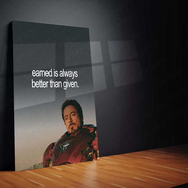 Iron Man Earned Is Better Than Given Metal Poster | Tony Stark Motivational Wall Art | Success Mindset Metal Print – product