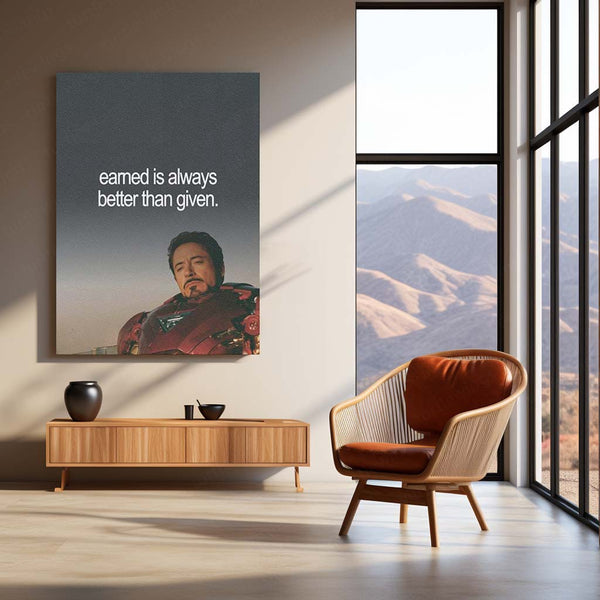 Iron Man Earned Is Better Than Given Metal Poster | Tony Stark Motivational Wall Art | Success Mindset Metal Print – product