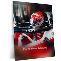 Charles Leclerc Feel the Fear Metal Poster | Ferrari Formula Racing Motivational Wall Art | F1 Motorsport Metal Print – main