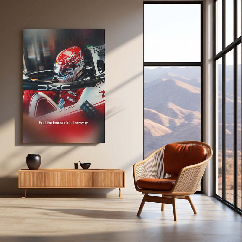 Charles Leclerc Feel the Fear Metal Poster | Ferrari Formula Racing Motivational Wall Art | F1 Motorsport Metal Print