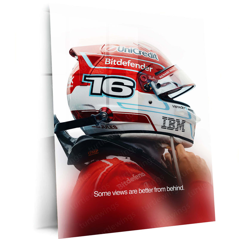 Charles Leclerc Number 16 Helmet Metal Poster | Ferrari F1 Racing Wall Art | Motorsport Motivational Metal Print – main