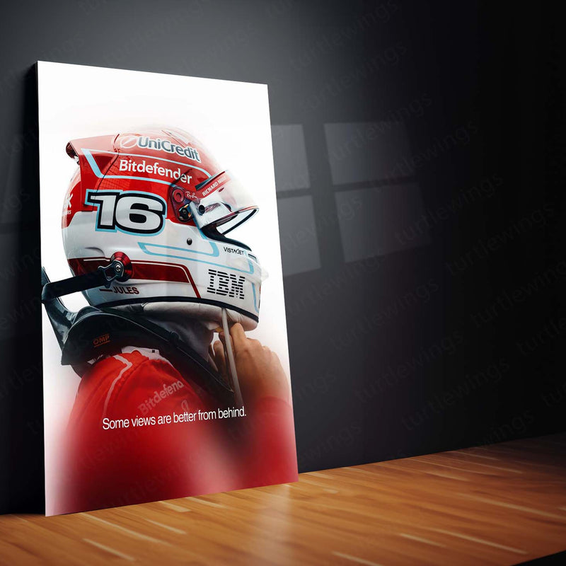 Charles Leclerc Number 16 Helmet Metal Poster | Ferrari F1 Racing Wall Art | Motorsport Motivational Metal Print – product